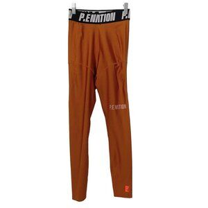 PE NATION ORANGE BLACK WHITE LOGO ELASTIC BAND LEGGINGS - XS